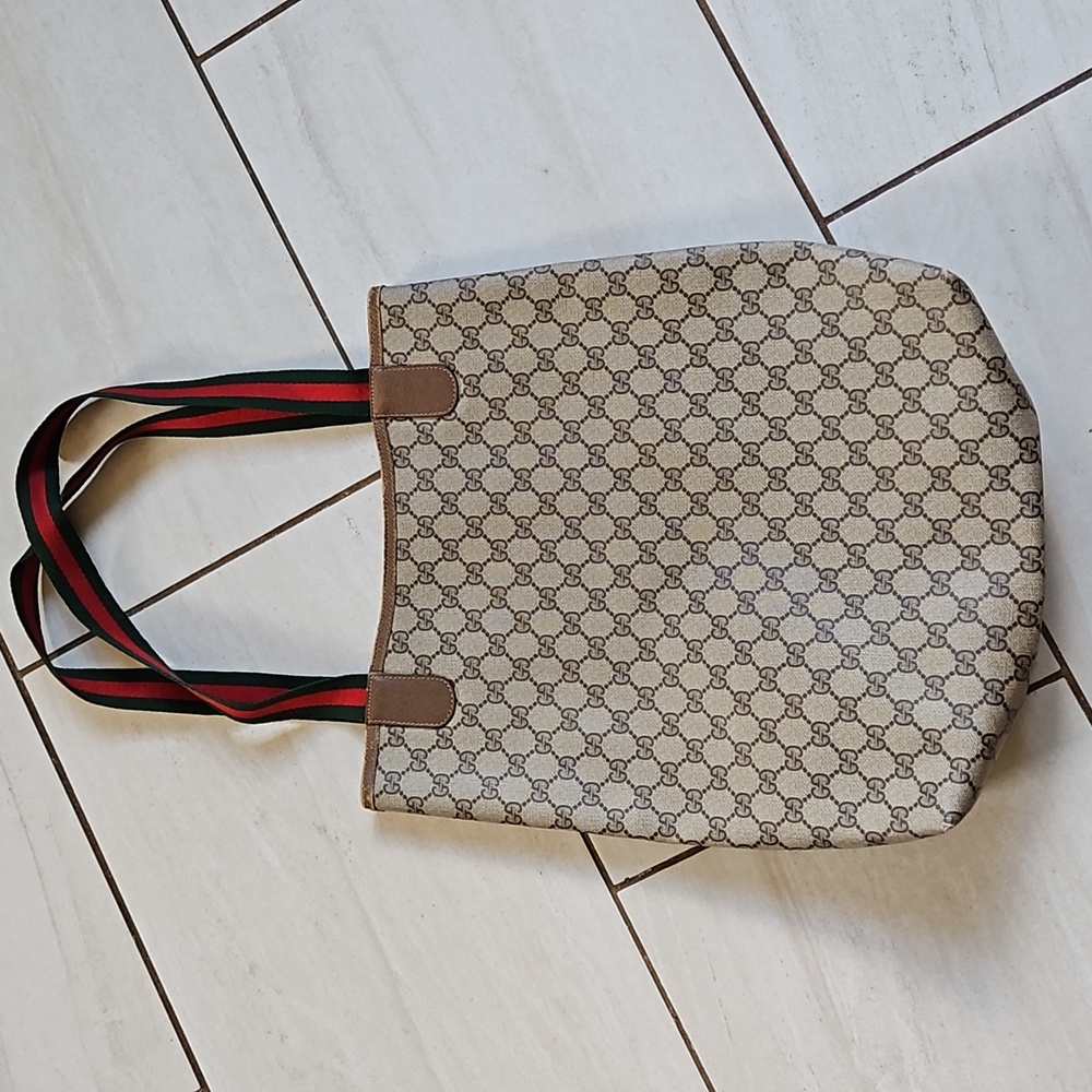 Gucci Sherry Ophidia Tote Bag GG Logo Red/Green Handles Vintage w/Dustbag - Picture 2 of 16